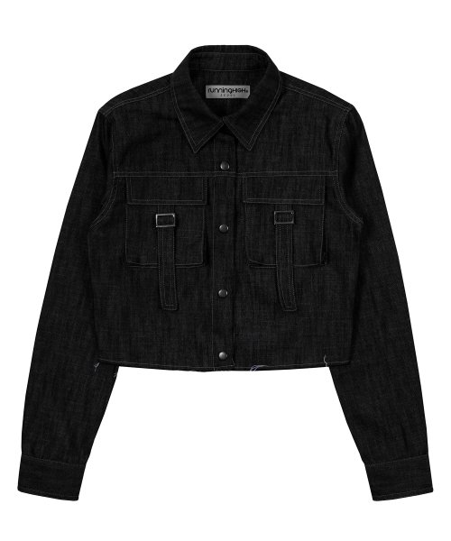 NON-FADE BUCKLE POCKET DENIM SHIRT [BLACK]