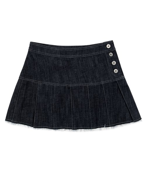 NON-FADE PLEATED DENIM SKIRT [BLACK]