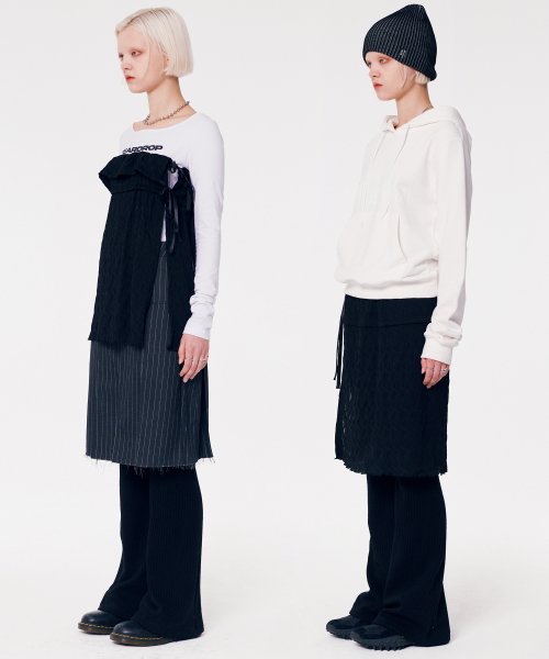 SHIRRING LAYERED TOP SKIRT [BLACK]