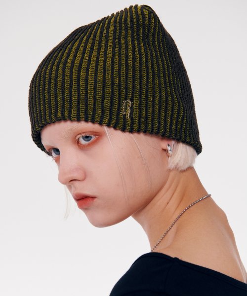 GLITTER LOGO TWO TONE BEANIE [BROWN]