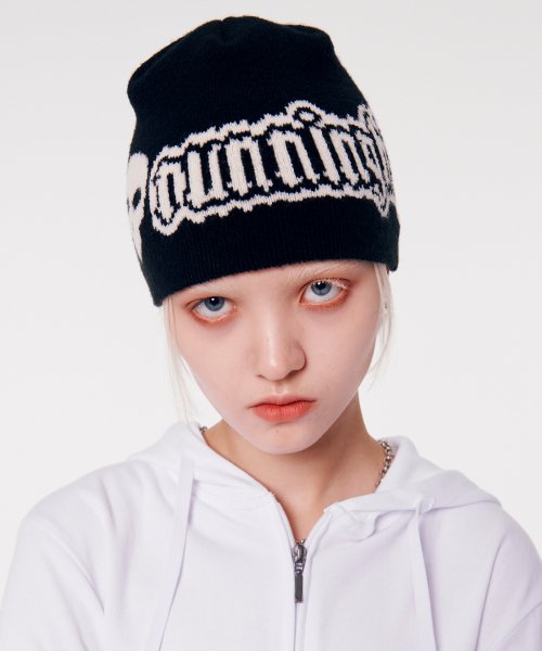 SKULL LOGO JACQUARD BEANIE [BLACK]