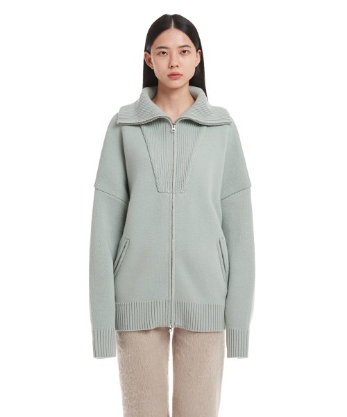 Mint Turtleneck Zip-Up Knit Cardigan