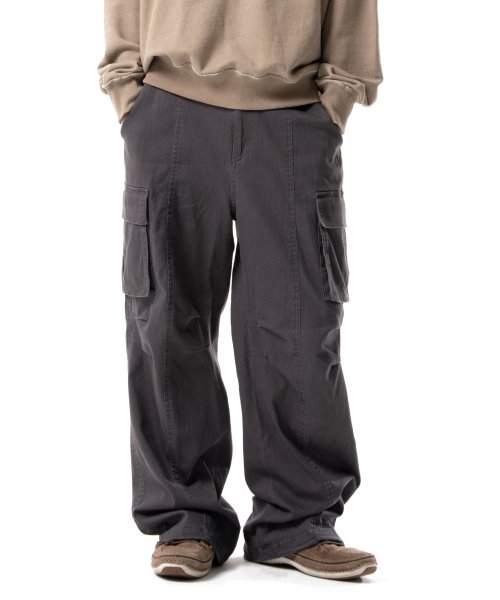 Washed Semi Wide Cargo Pants (Gray)