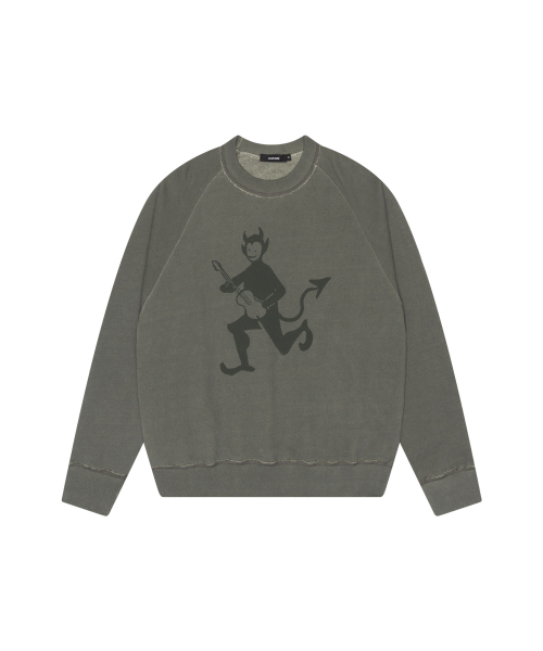 Devil Printed Raglan Sweatshirt (Dusty Green)