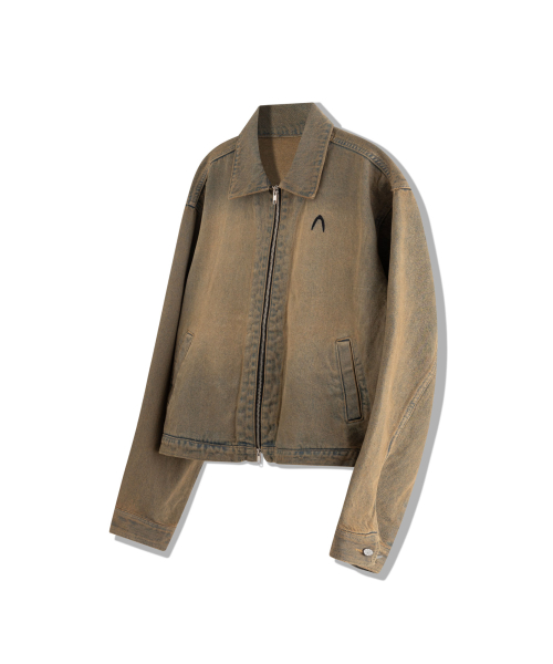 Washed Zip-up Denim Jacket (Desert Sand)