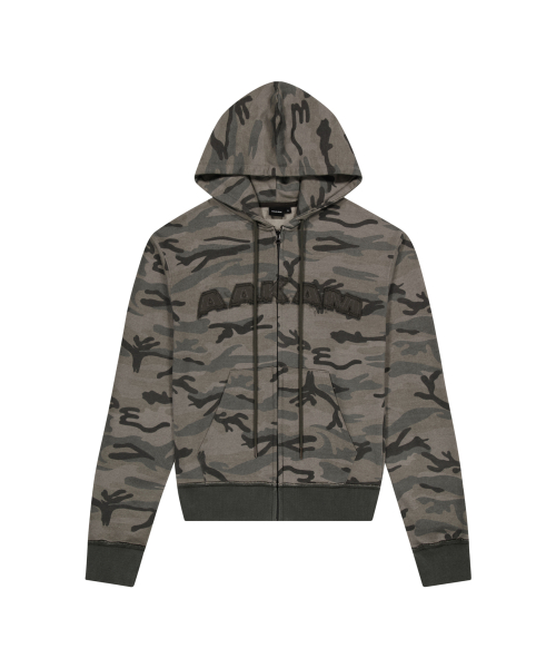 Contrast Logo Zip-up Hoodie (Khaki)