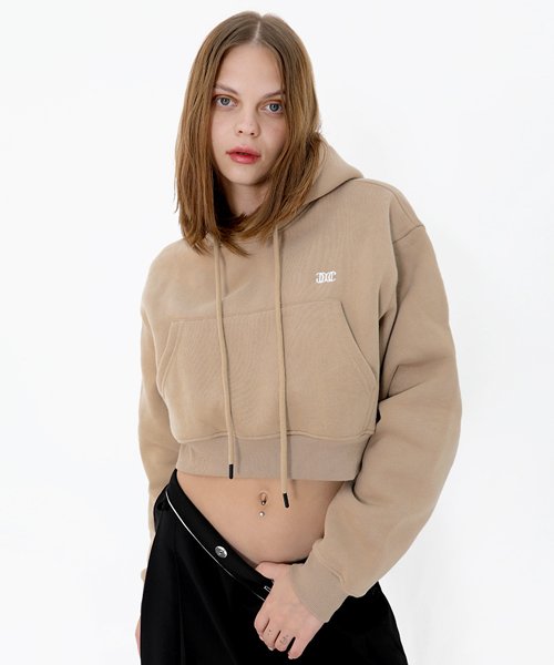 기모 로고 크롭 베이지 후드티셔츠 _ Fleece Logo Crop Beige TS