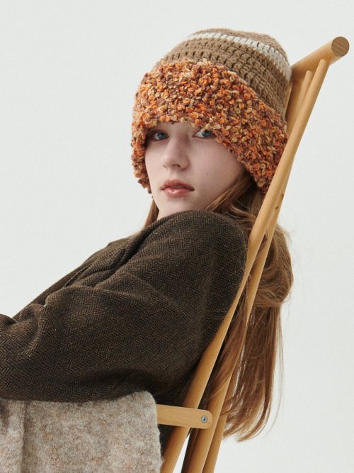 Fluffy Ring Crochet Hat (Beige)
