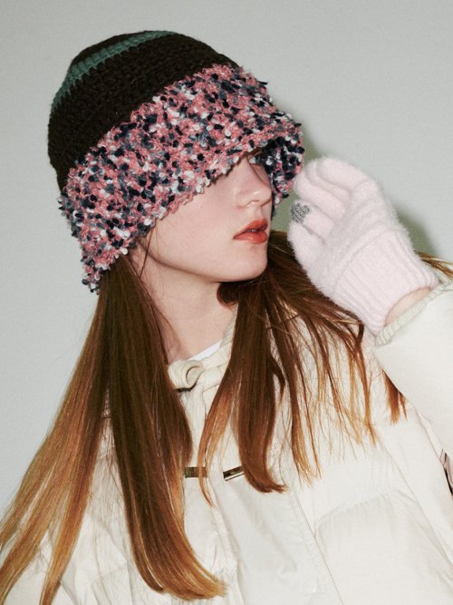 Fluffy Ring Crochet Hat (Brown)