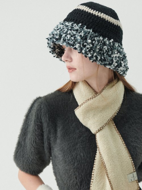 Fluffy Ring Crochet Hat (Black)