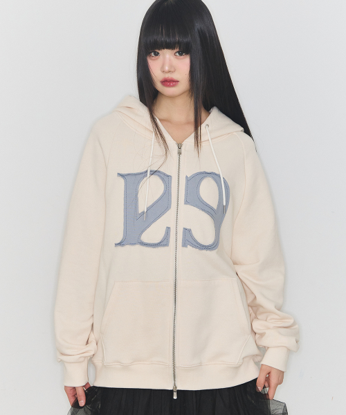 129 LOGO PATCH HOODIE ZIP-UP CREAM