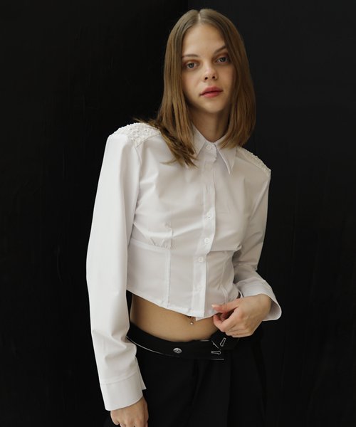 백 스모킹 화이트 셔츠_ Back Smocking White Shirt