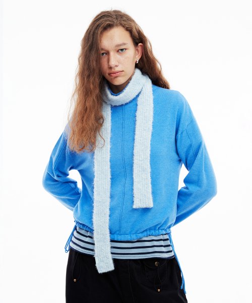 BOUCLE KNIT MUFFLER - POWDER BLUE