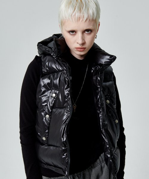 CROP PUFFER VEST [BLACK]