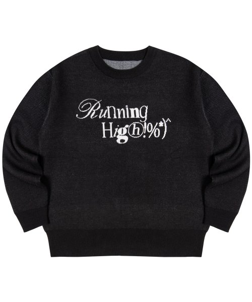 MINIMAL LOGO JACQUARD KNIT PULLOVER [BLACK]