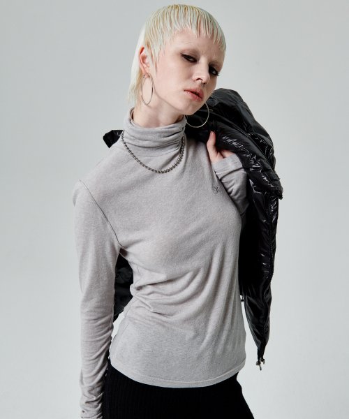ANGORA GAUZE TURTLENECK TOP [GREY]
