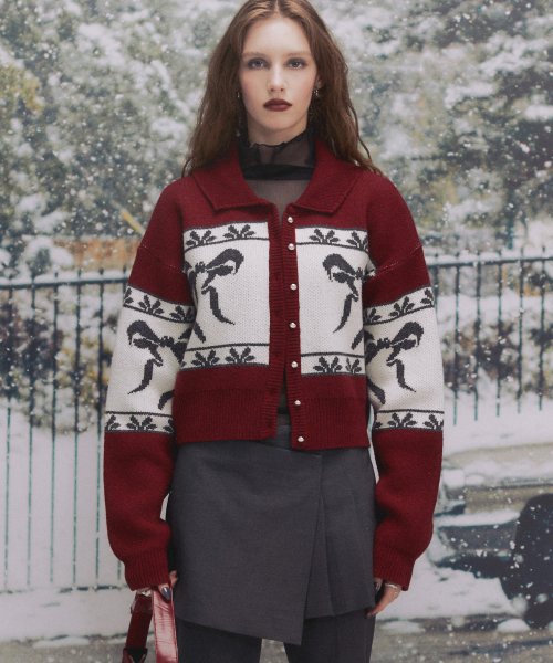 Cowichan Ribbon Crop Cardigan (DEEP RED)