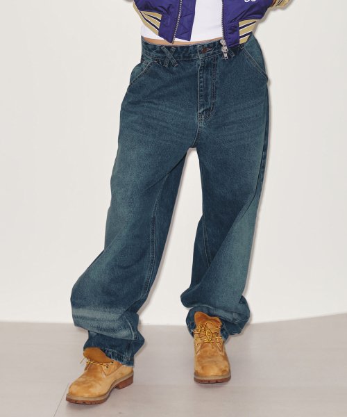 CAT WASHED DENIM PANTS MID BLUE
