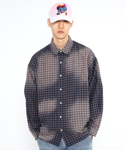 XTS029 하브 워싱 빈티지 체크 셔츠 (NAVY)