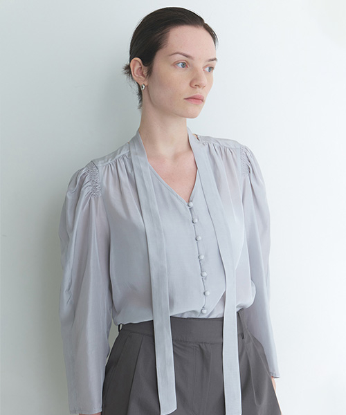 Puff Sleeve Tie Blouse NEW5XB285