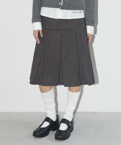 [NF] FORMAL BUTTON PLEATS MIDI SKIRT (GRAY)_F24QD871