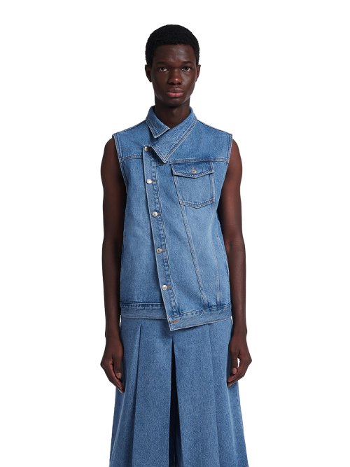 Asymmetric Denim Vest Jacket_Blue