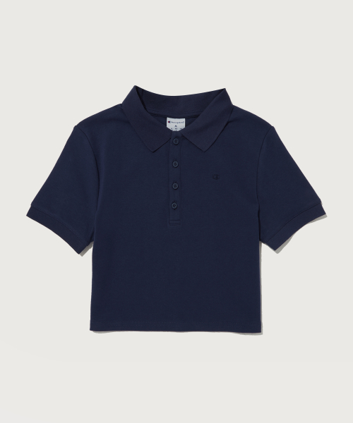 여성 C로고 클래식 폴로 크롭 반팔 티셔츠 Normal Navy