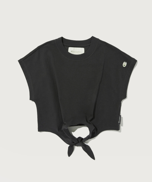 여성 프론트 타이 크롭 반팔 티셔츠 Charcoal Grey