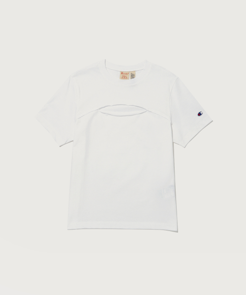 여성 컷아웃 디테일 반팔 티셔츠 White
