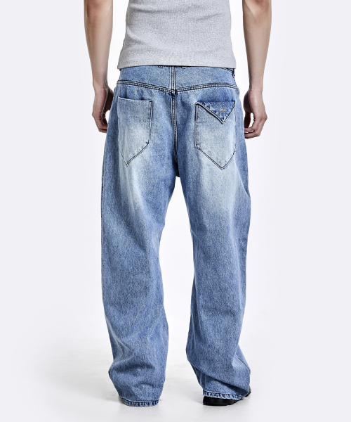Triangle pocket denim pants - Blue