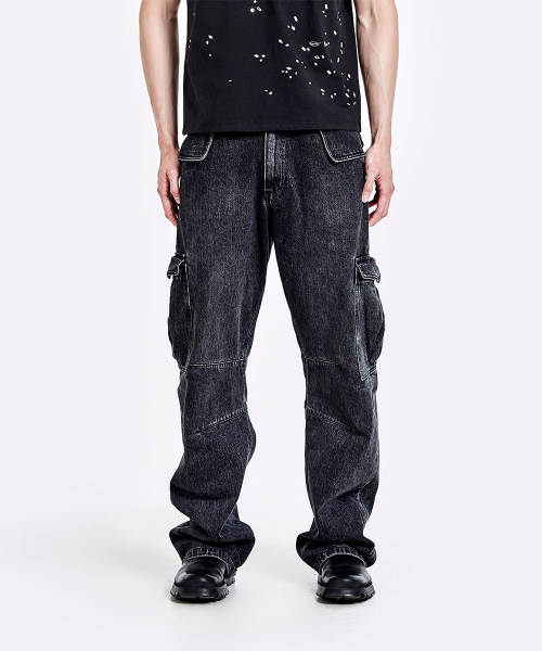 Denim cargo pants - Washed black