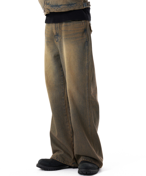 Washed Western Pocket Denim Pants (Desert Sand)