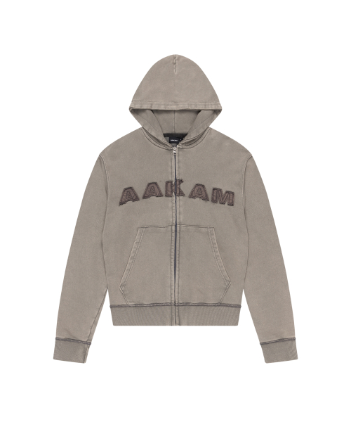 Washed Logo Zip-Up Hoodie (Khaki)