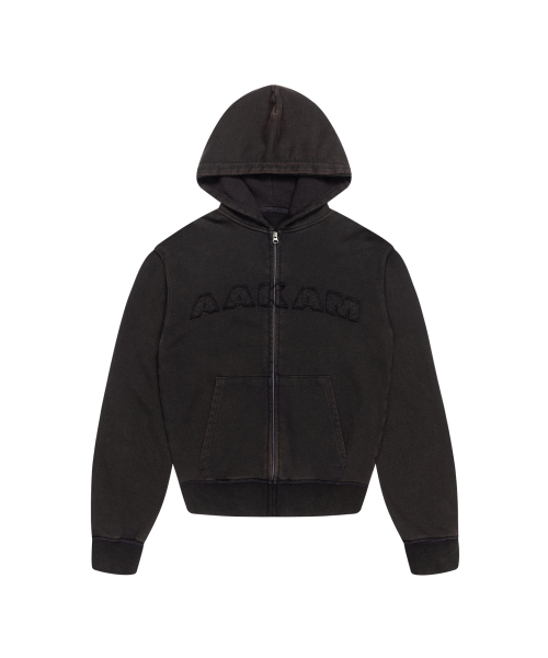 Washed Logo Zip-Up Hoodie (Black)