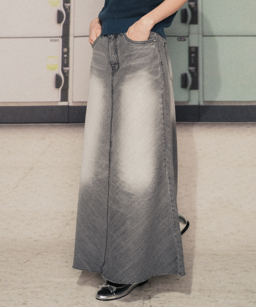 빈티지 워싱 데님 롱스커트