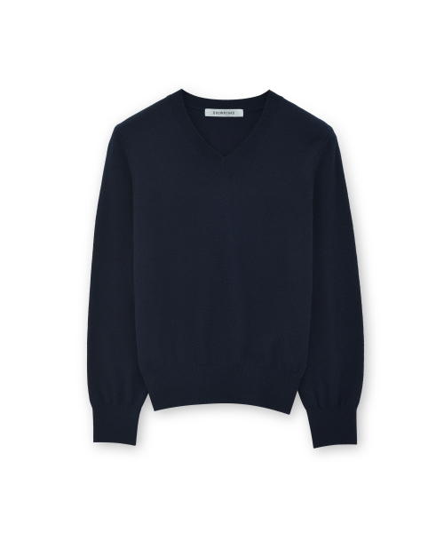 W EXTRA SUPER FINE V NECK KNIT, 다크 네이비