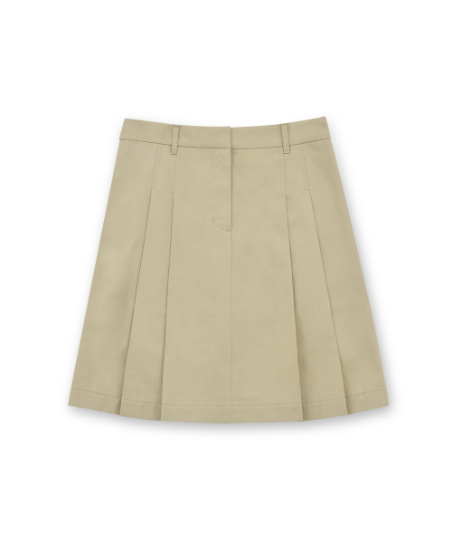 W Pleats Skirt, Beige