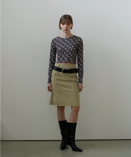 Pattern Fitted Crew Neck T-Shirt Brown
