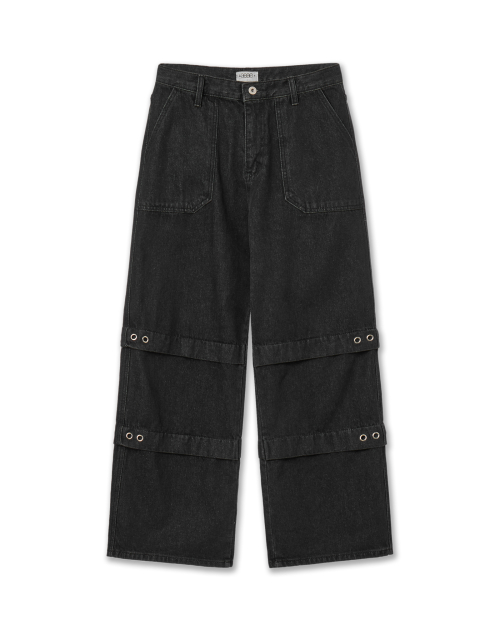 LAYERED DENIM PANTS [BLACK]