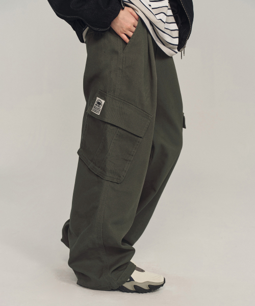 Cotton Wide Cargo Pants_Khaki_
