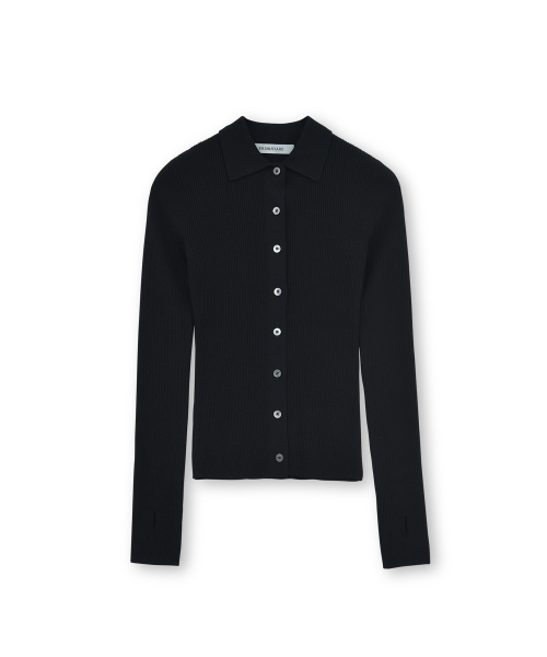 W Collar Cardigan, Black