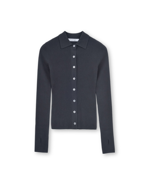 W Collar Cardigan, Charcoal