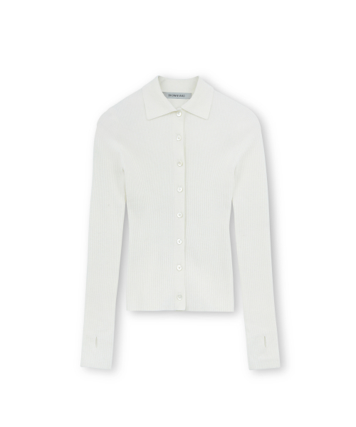 W Collar Cardigan, Ivory
