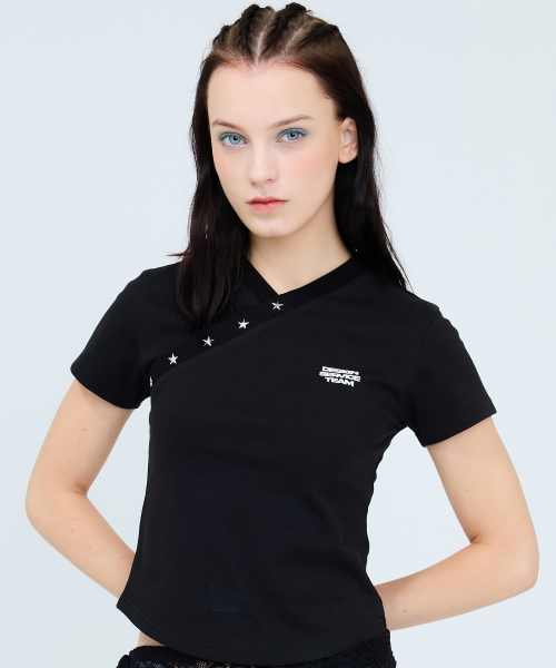 RT V NECK TEE(BLACK)