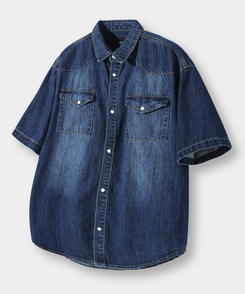 BIO WASHING WESTERN DENIM HALF SHIRT_INDIGO