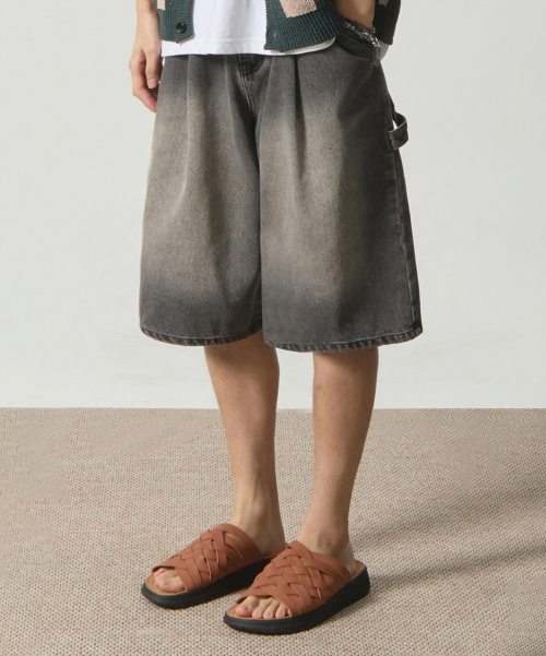 BIO WASHING CARPENDER BERMUDA DENIM PANTS_GRAY