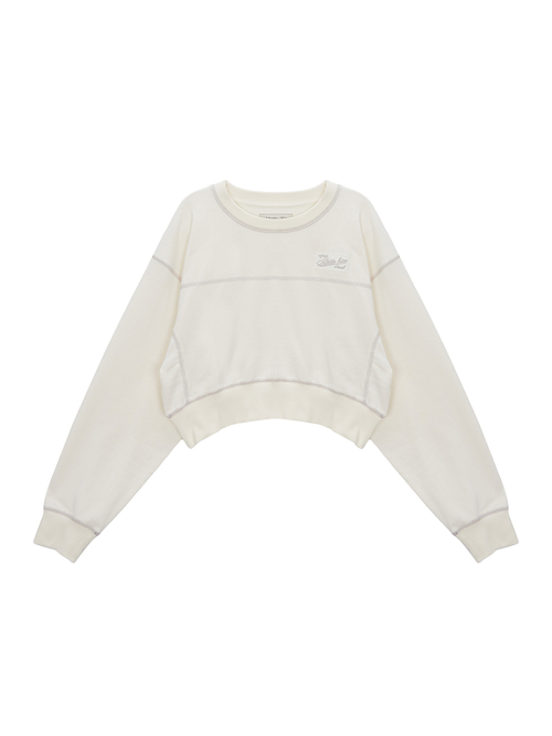 STITCH LABEL CROP SWEATSHIRT IN IVORY