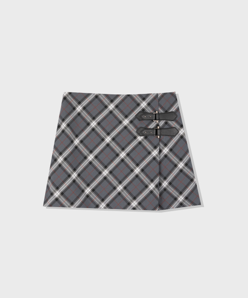 BUCKLE CHECK SKIRT (GREY)