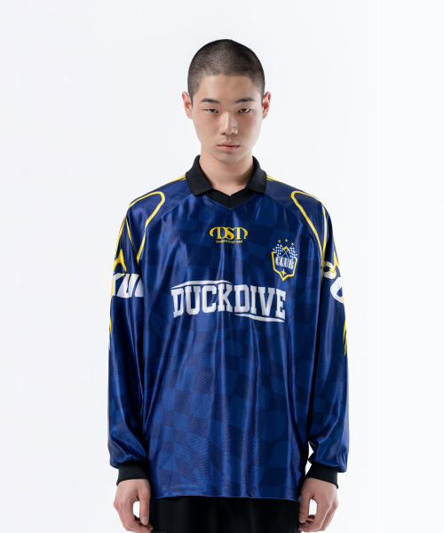 SOCCER TEAM COLLAR JERSEY LONG SLEEVE NAVY