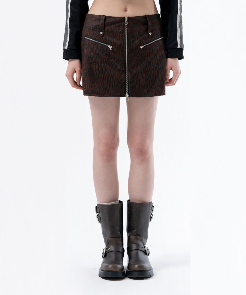 FRONT ZIPPER SKIRT BROWN